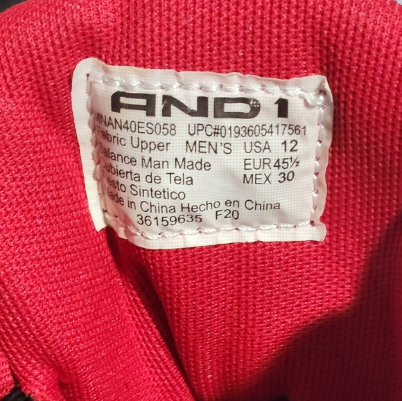 AND1 Size 12 MEN'SBLACK and Red Sneakers - Picture 5 of 7